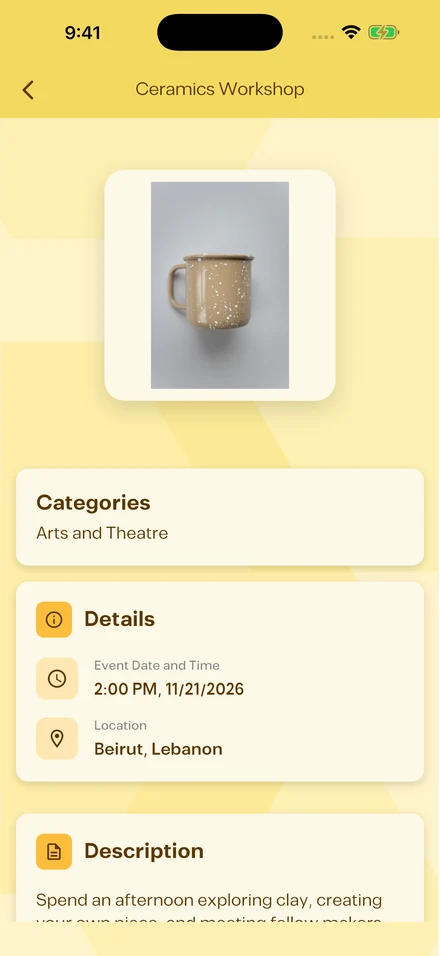 Discover events, review dates and locations, and continue to booking in BalanGo. Create public or private events and manage invitations.